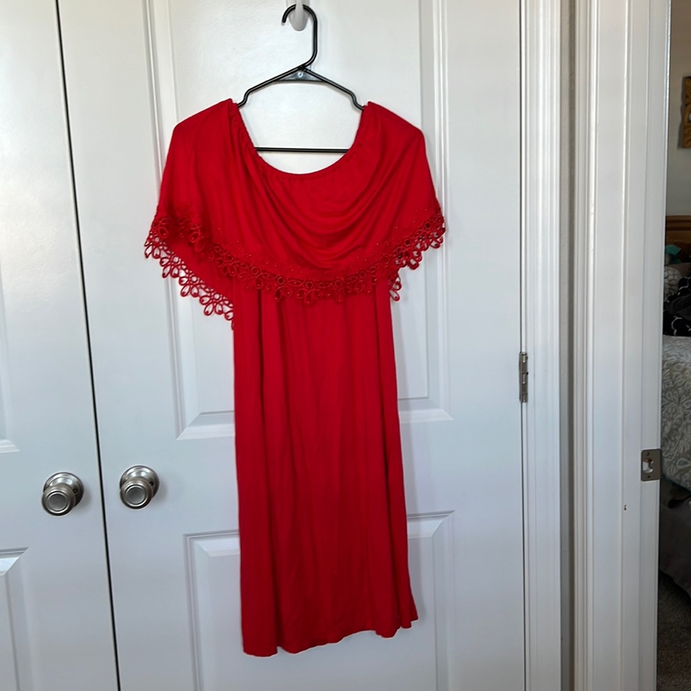 NWT Chico’s Off The Shoulder Embroidered Hem Dress